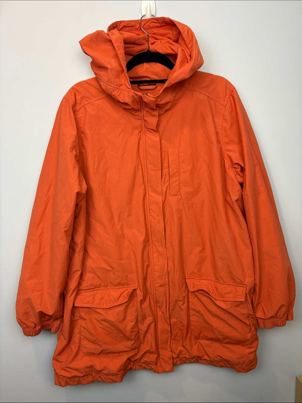 Eileen Fisher Vibrant Orange Hooded anorak organic cotton Coat